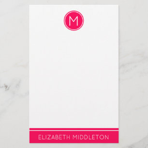 Summer Pink Monogram on White Stationery
