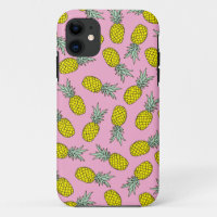 Summer pink pineapple fruit illustration pattern
