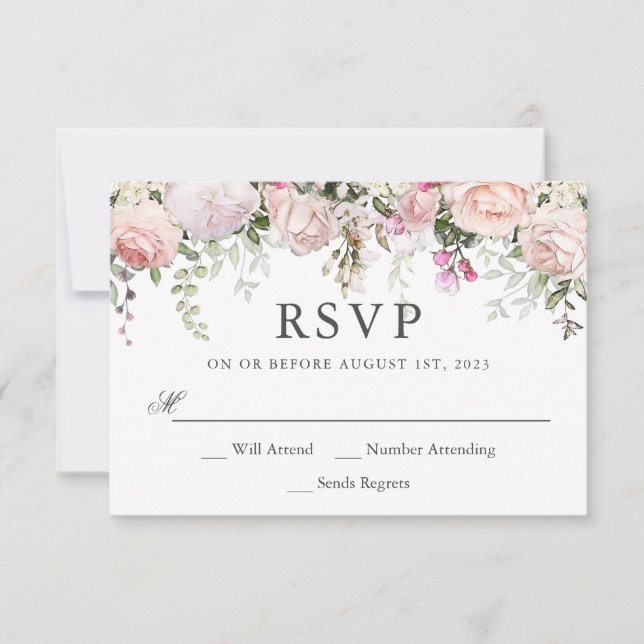 Summer Pink Roses Floral Birthday RSVP (Front)