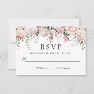 Summer Pink Roses Floral Birthday RSVP Card