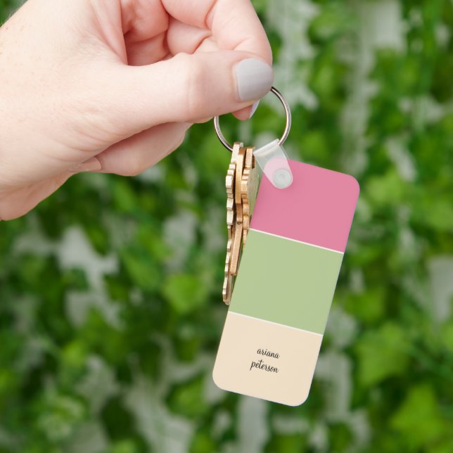 Summer Pink, Sage Green & Script Name Keychain (Hand)