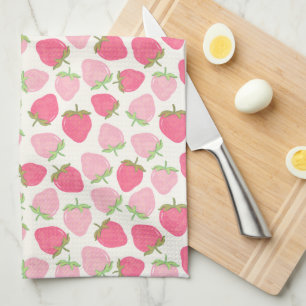 Summer Pink Strawberry Cute and Fruity Kitchen Towel