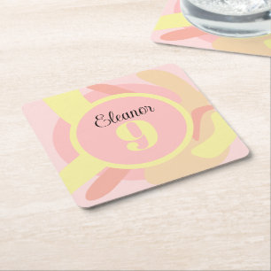 Summer Pink Yellow Cream Modern Personalized Square Paper Coaster