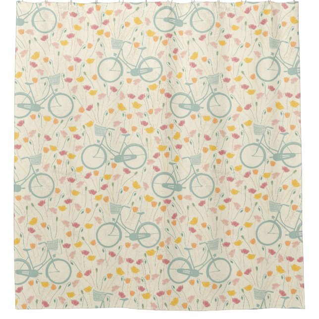 Summer Pink Yellow Flowers Blue Bicycle Pattern (Front)