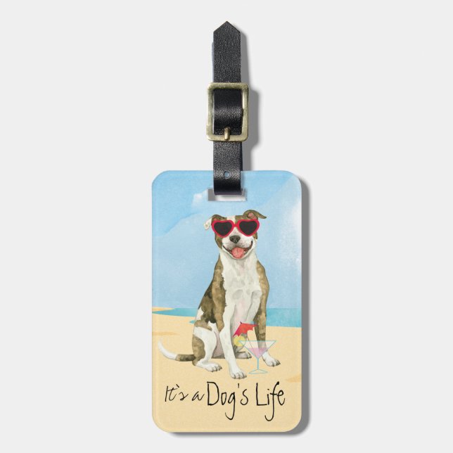 Summer Pit Bull Terrier Luggage Tag (Front Vertical)