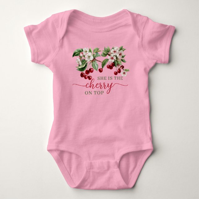 Summer plaid Cherry theme Baby shower Bodysuit (Front)