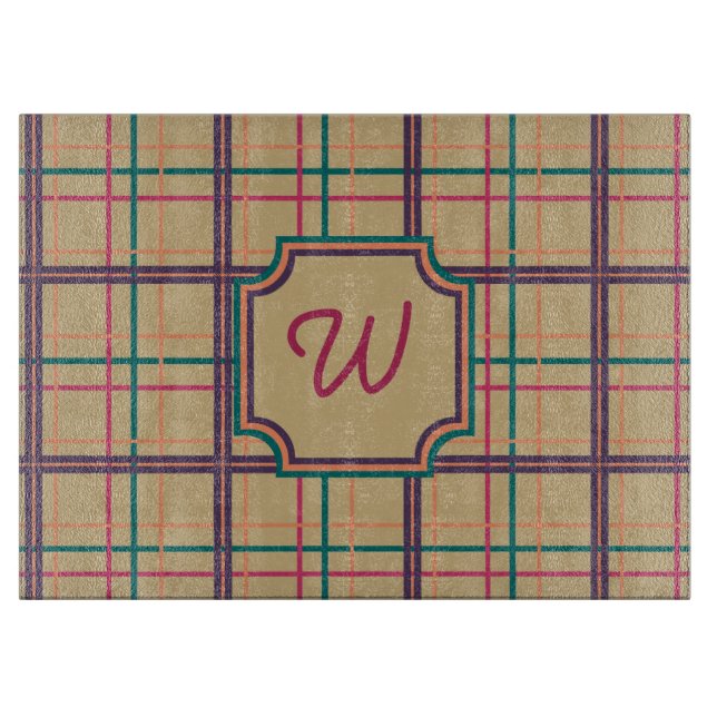 Summer Plaid Glass Cutting Board (Front)