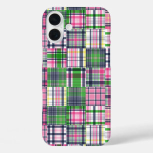 Summer Plaid Pink Madras Patchwork iPhone 16 Plus Case