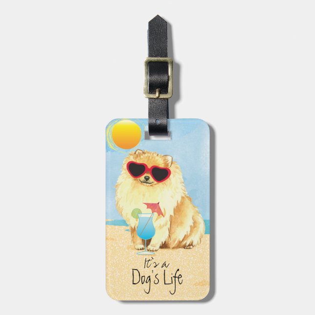 Summer Pomeranian Luggage Tag (Front Vertical)