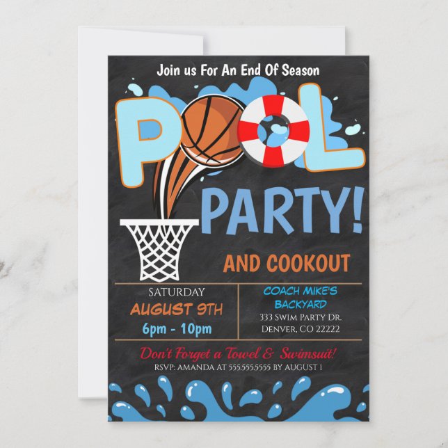 Summer Pool Basketball Party Invitation (Front)