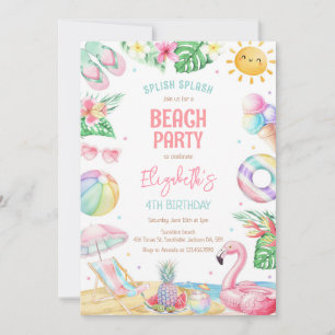 Summer Pool Beach Birthday Party Invitation