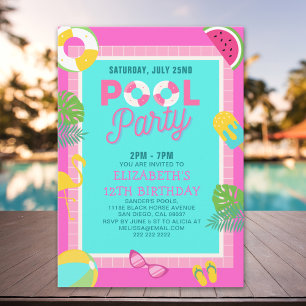 Summer Pool Birthday Bash Girl Invitation