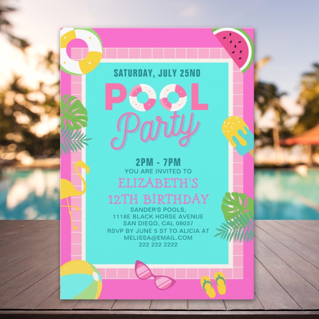 Summer Pool Birthday Bash Girl Invitation (Creator Uploaded)