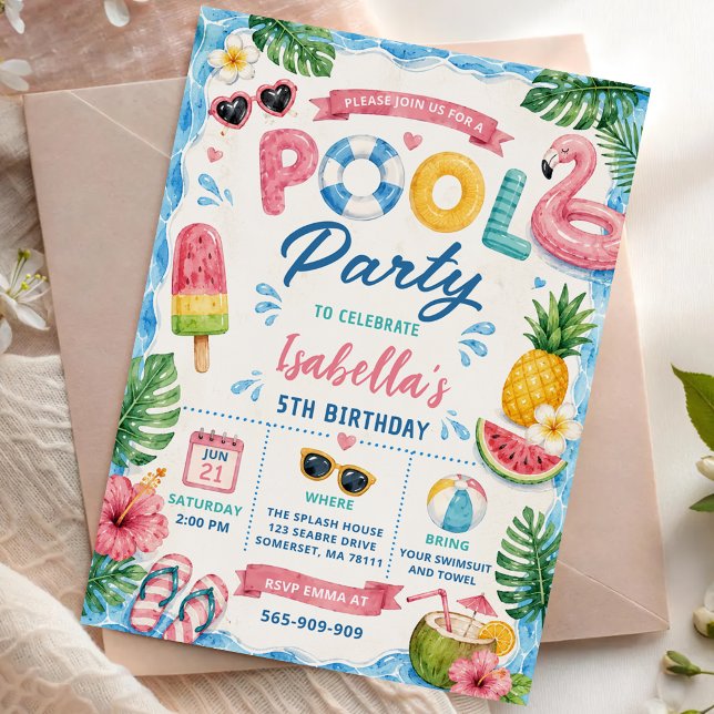 Summer Pool Birthday Party  Invitation (Creator Uploaded)