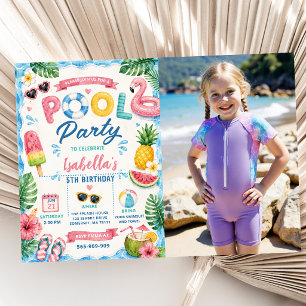 Summer Pool Birthday Party Photo Invitation