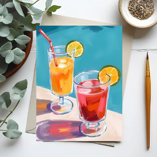 Summer Pool Cocktails Watercolor Postcard