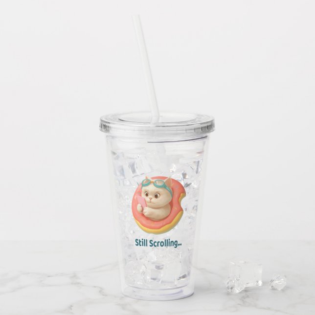 Summer Pool Day: Bao Bao Cat in Donut Float Art Acrylic Tumbler (Front Ice)