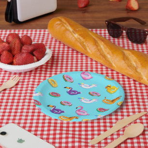 Summer Pool Float Pattern Paper Plate