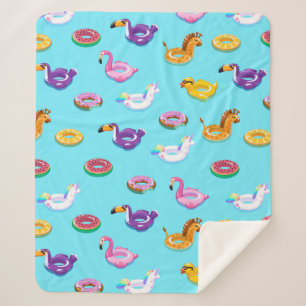 Summer Pool Float Pattern Sherpa Blanket