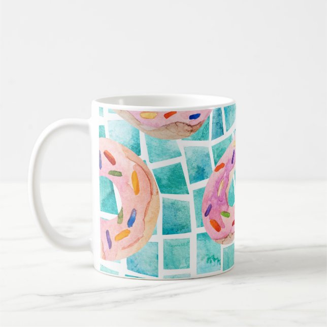 Summer Pool Floats Watercolor Mosaic Coffee Mug (Left)