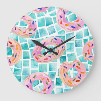 Summer Pool Floats Watercolor Mosaic Large Clock