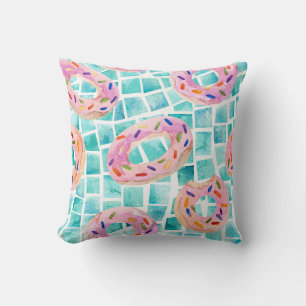 Summer Pool Floats Watercolor Mosaic Throw Pillow