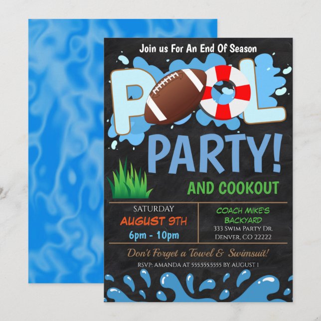 Summer Pool FootballParty Invitation (Front/Back)