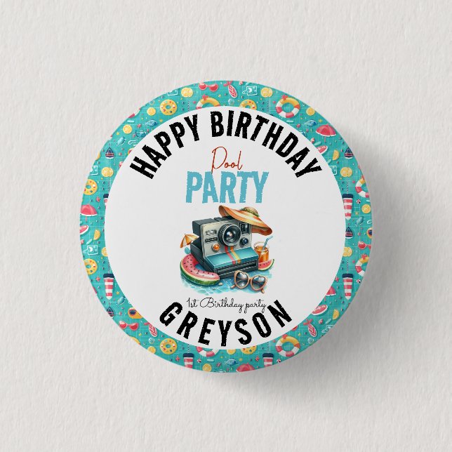 Summer Pool Party 2nd birthday 1 Inch Round Button (Front)