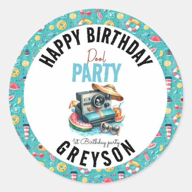 Summer Pool Party 2nd birthday Classic Round Sticker (Front)