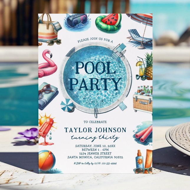 Summer Pool Party Adult Birthday Invitation (Creator Uploaded)