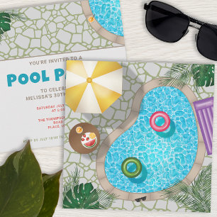 Summer Pool Party Backyard Swimming Pool Birthday Invitation