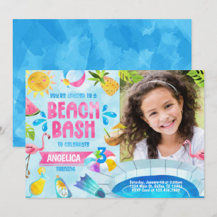 Summer Pool Party Beach Anniversaire Invitation In