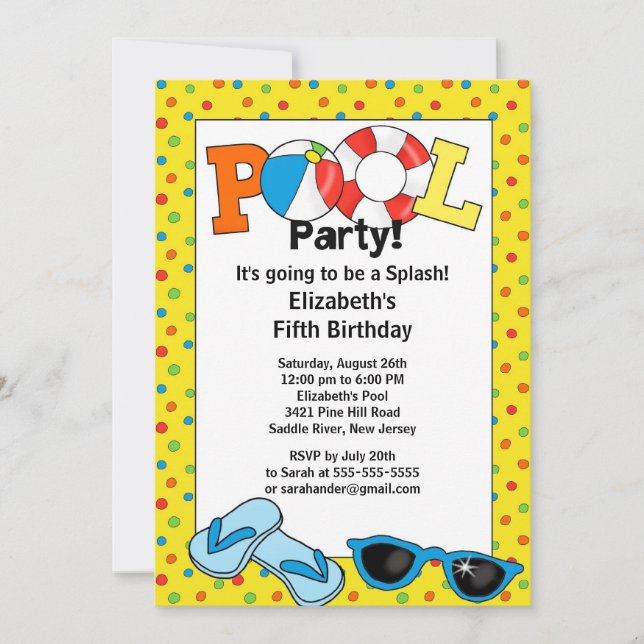 Summer POOL Party Birthday Invitation (Front)