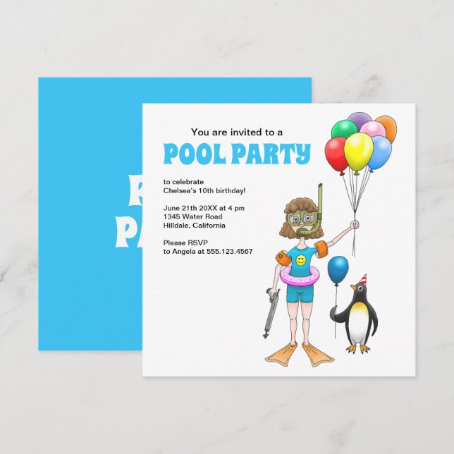 Summer Pool Party Birthday Invitation (Front/Back)