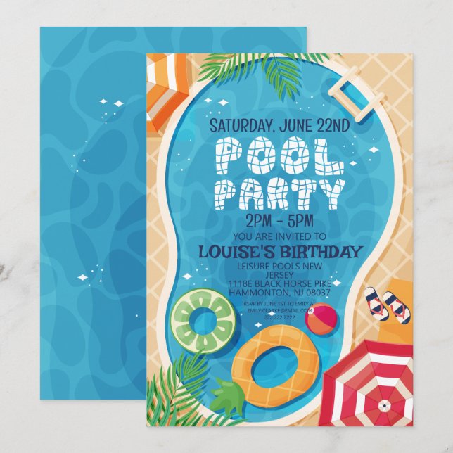 Summer Pool Party Birthday Invitation (Front/Back)