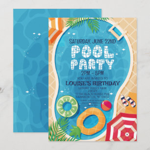 Summer Pool Party Birthday Invitation