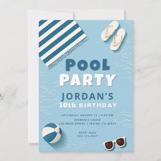Summer Pool Party Birthday Invitation