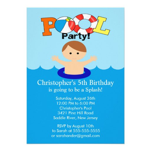 Summer POOL Party Birthday Invitation Boy | Zazzle