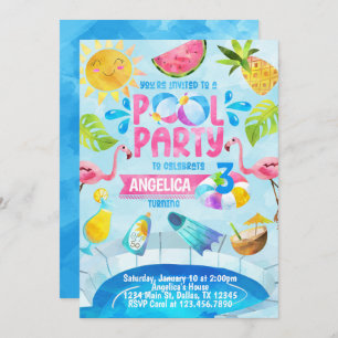 Summer Pool Party Birthday Invitation Invite