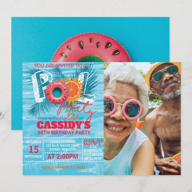 Summer Pool Party Birthday PHOTO Invitation (Front/Back)