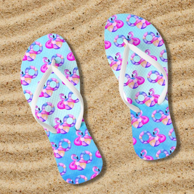 Summer Pool Party Flamingo  Flip Flops (Creator Uploaded)