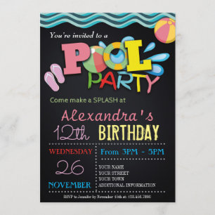 SUMMER POOL PARTY INVITATION   POOL BIRTHDAY PARTY
