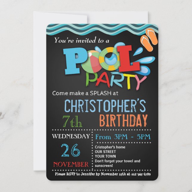 SUMMER POOL PARTY INVITATION | POOL BIRTHDAY PARTY (Front)