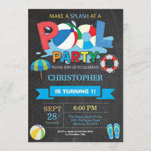 Summer Pool Party Invitation Splish Splash Boy