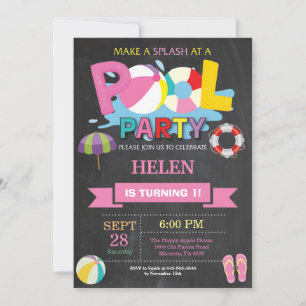 Summer Pool Party Invitation Splish Splash Girl