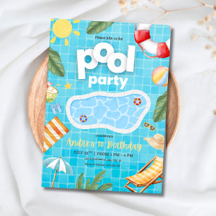 Summer Pool Party Kids Birthday Tropical Theme Invitation