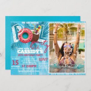Summer Pool Party Photo Birthday Invitation