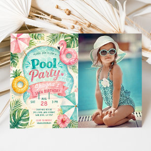 Summer Poolside Birthday Party Photo Invitation