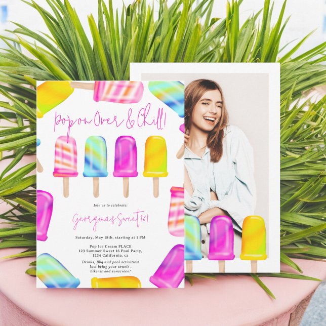 Summer Pop on chill ice cream photo Sweet 16  Invitation (Summer Pop on chill ice cream photo Sweet 16 Invitation)