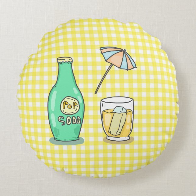 Summer Pop Soda Vibes - Cute Cartoon Drink  Round Pillow (Front)